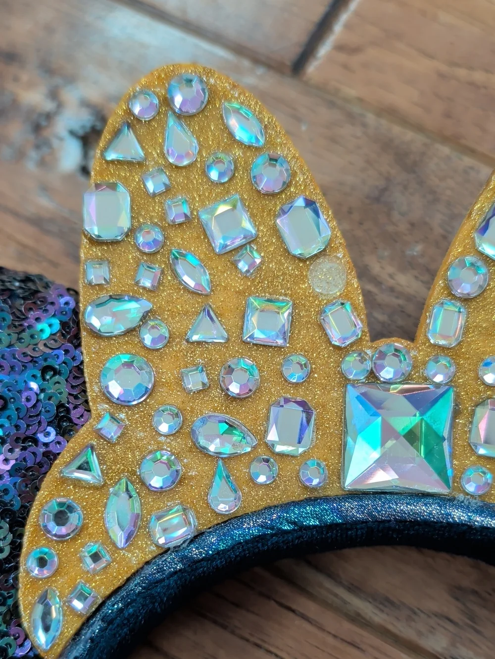 Disney 50th Anniversary Sequin Mouse Ear Headband with Gold Jeweled Bow